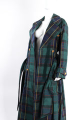 Vintage Escada Plaid Silk Taffeta Opera Trench Coat Duster on mannequin crop at Recess Los Angeles