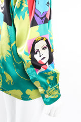 Vintage Escada Satin Silent Film Pop Art Shirt on Mannequin sleeve at Recess Los Angeles