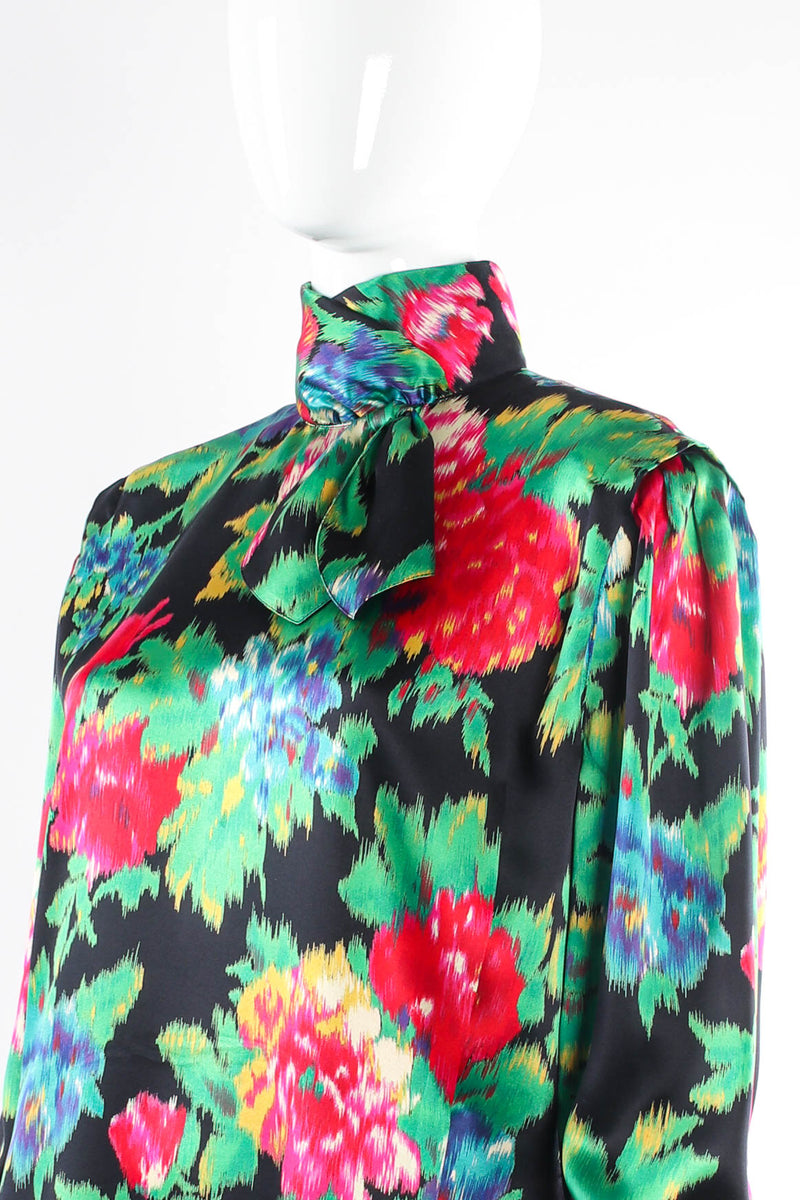 Floral Ikat Silk Scarf Blouse