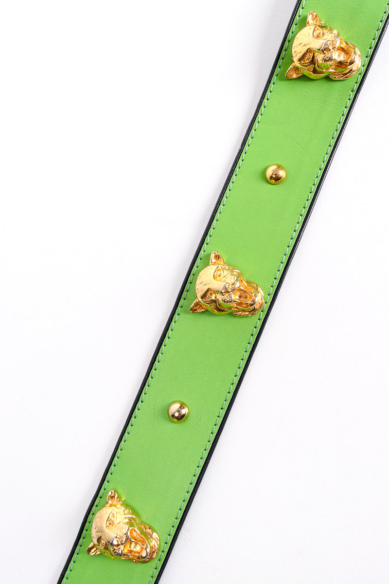 Vintage Escada Lime Leopard Stud Buckle Belt detail at Recess Los Angeles