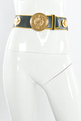 Vintage Escada Roman Compass Leather Belt on mannequin @ Recess Los Angeles