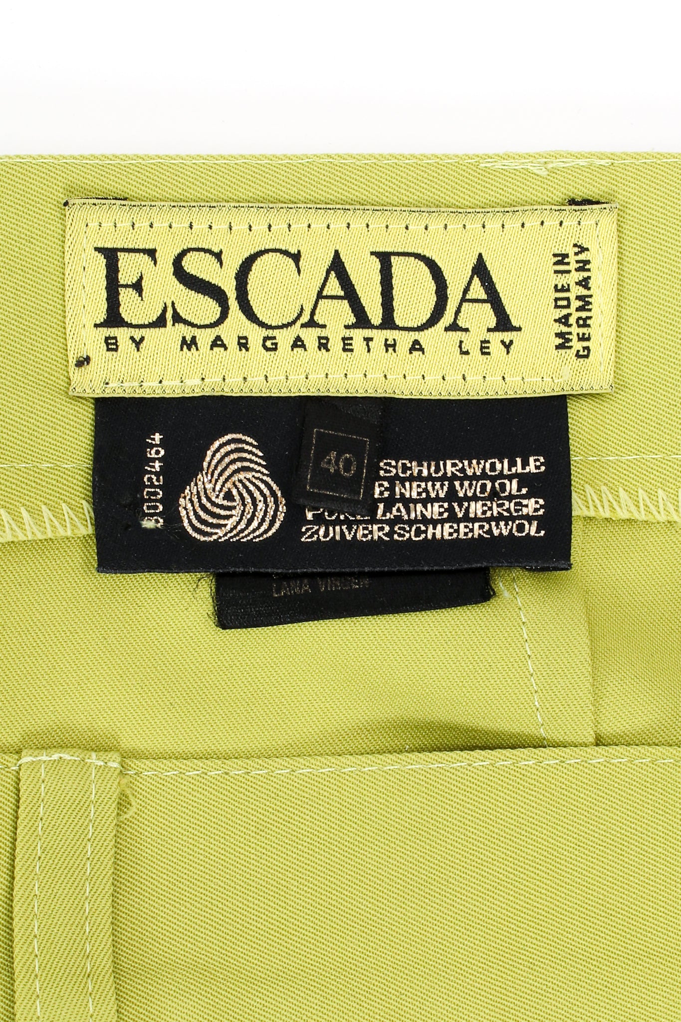 Vintage Escada Lime Tapered Pleat Pant label at Recess Los Angeles