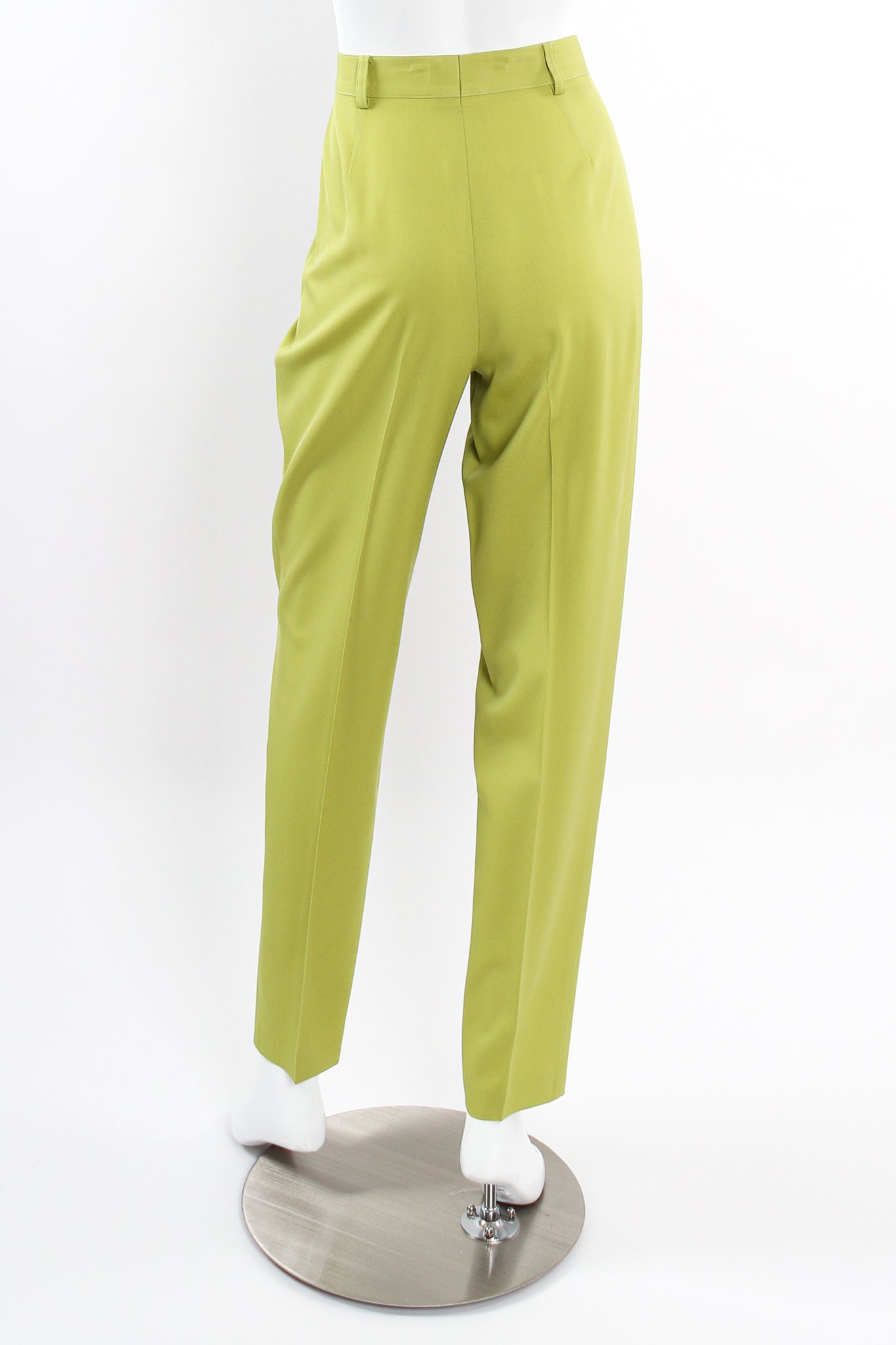 Vintage Escada Lime Tapered Pleat Pant on Mannequin back at Recess Los Angeles