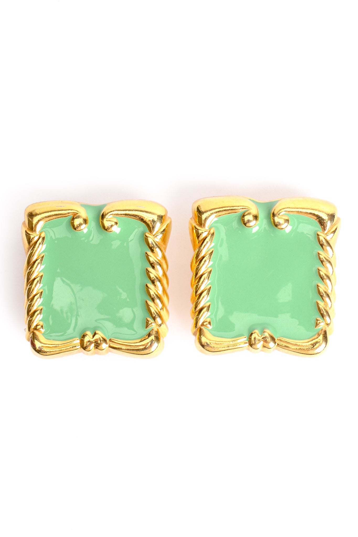 Vintage Escada Mint Enamel Baroque Frame Earrings at Recess Los Angeles