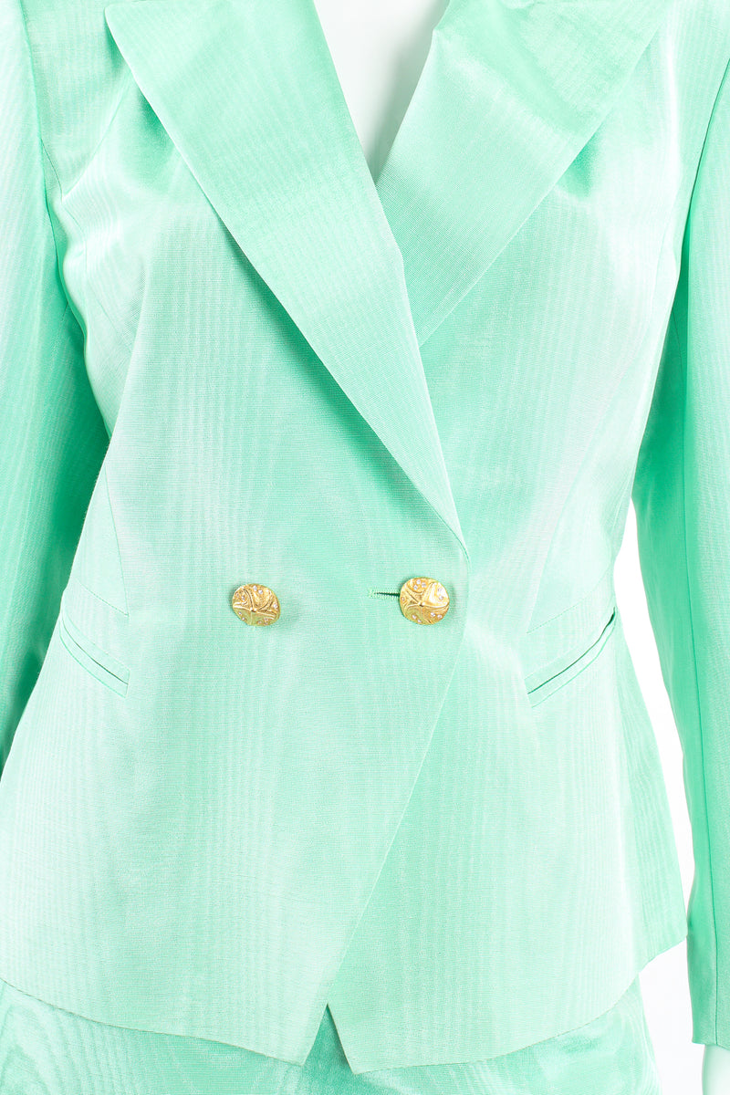 Vintage Escada Mint Moiré Jacket & Skirt Suit on Mannequin waist at Recess Los Angeles