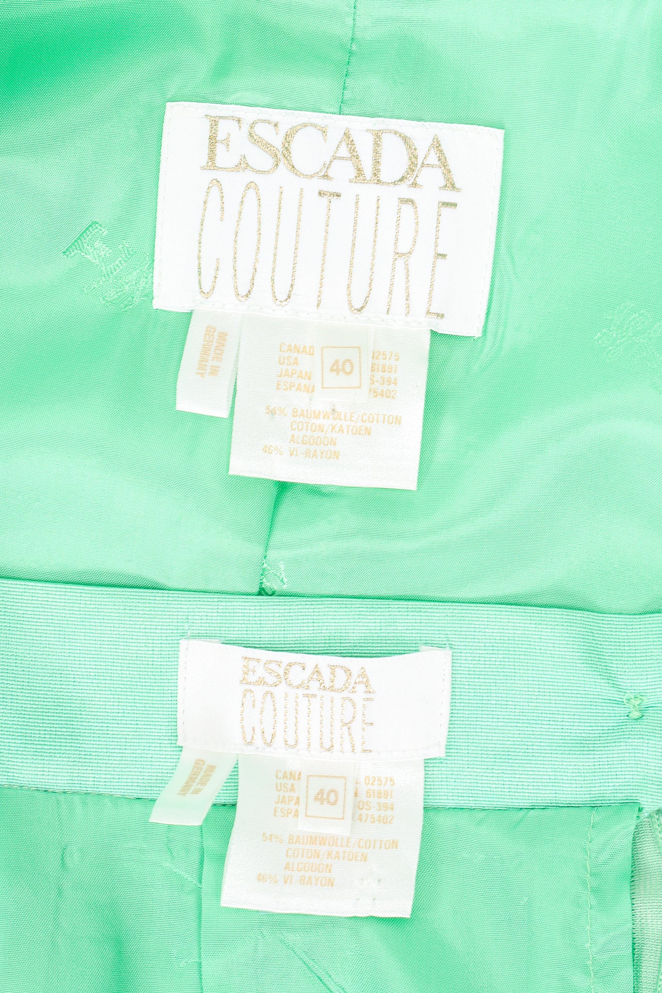 Vintage Escada Mint Moiré Jacket & Skirt Suit labels at Recess Los Angeles