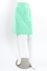 Vintage Escada Mint Moiré Jacket & Skirt Suit skirt front on mannequin at Recess Los Angeles