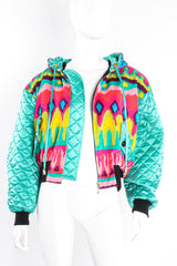 Vintage Escada Velvet Ikat Hooded Bomber Jacket on Mannequin open at Recess Los Angeles