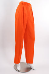 Vintage Escada Orange Double Pleated Pant on Mannequin angle at Recess Los Angeles