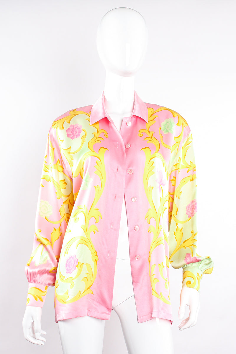 Vintage Escada Pastel Baroque Blossom Shirt on Mannequin open at Recess Los Angeles