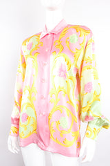 Vintage Escada Pastel Baroque Blossom Shirt on Mannequin angle at Recess Los Angeles