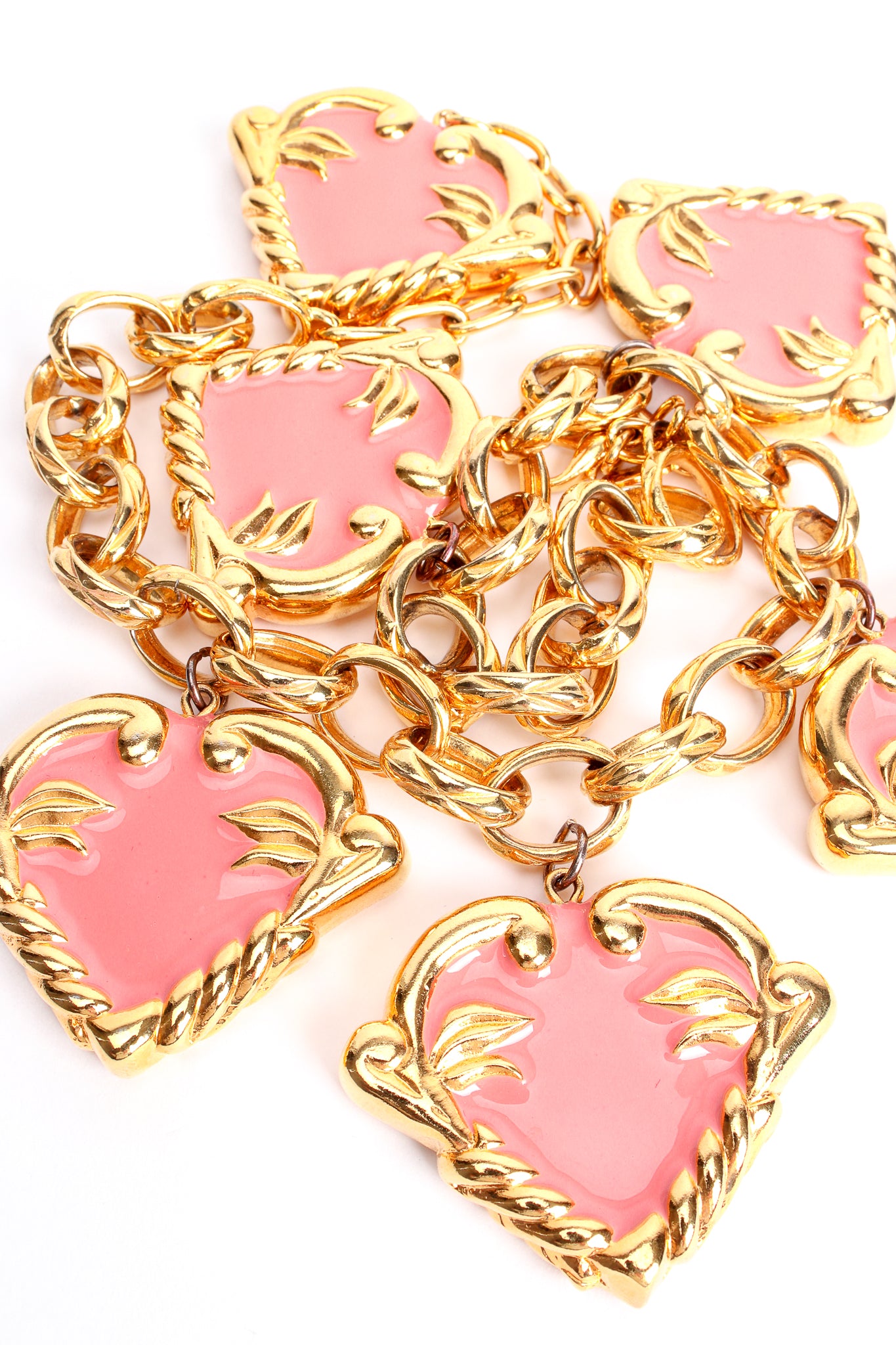 Vintage Escada Pink Enamel Hearts Charm Necklace at Recess Los Angeles