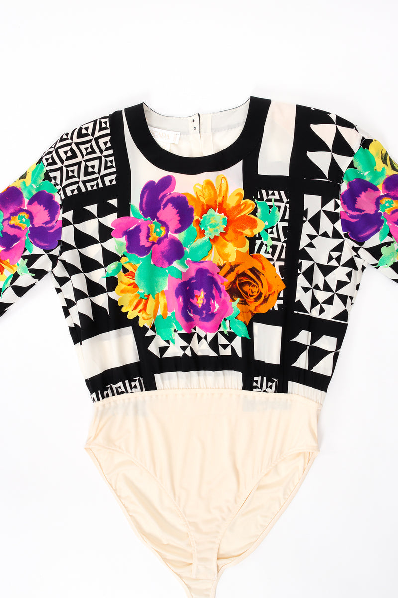 Vintage Escada Geometric Floral Silk Bodysuit flat at Recess Los Angeles