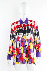 Vintage 1990s Escada Silk Jockey Prize Ribbon Blouse mannequin front @ Recess Los Angeles