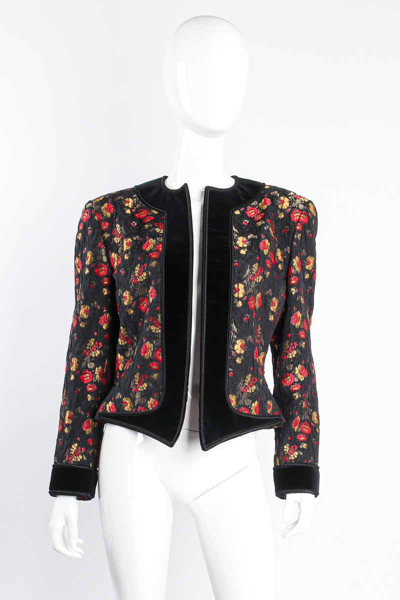 Vintage Escada Floral Plissé Brocade Jacket on mannequin front at Recess Los Angeles