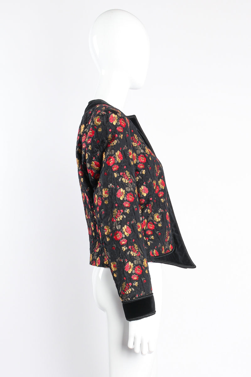 Vintage Escada Floral Plissé Brocade Jacket on mannequin side at Recess Los Angeles