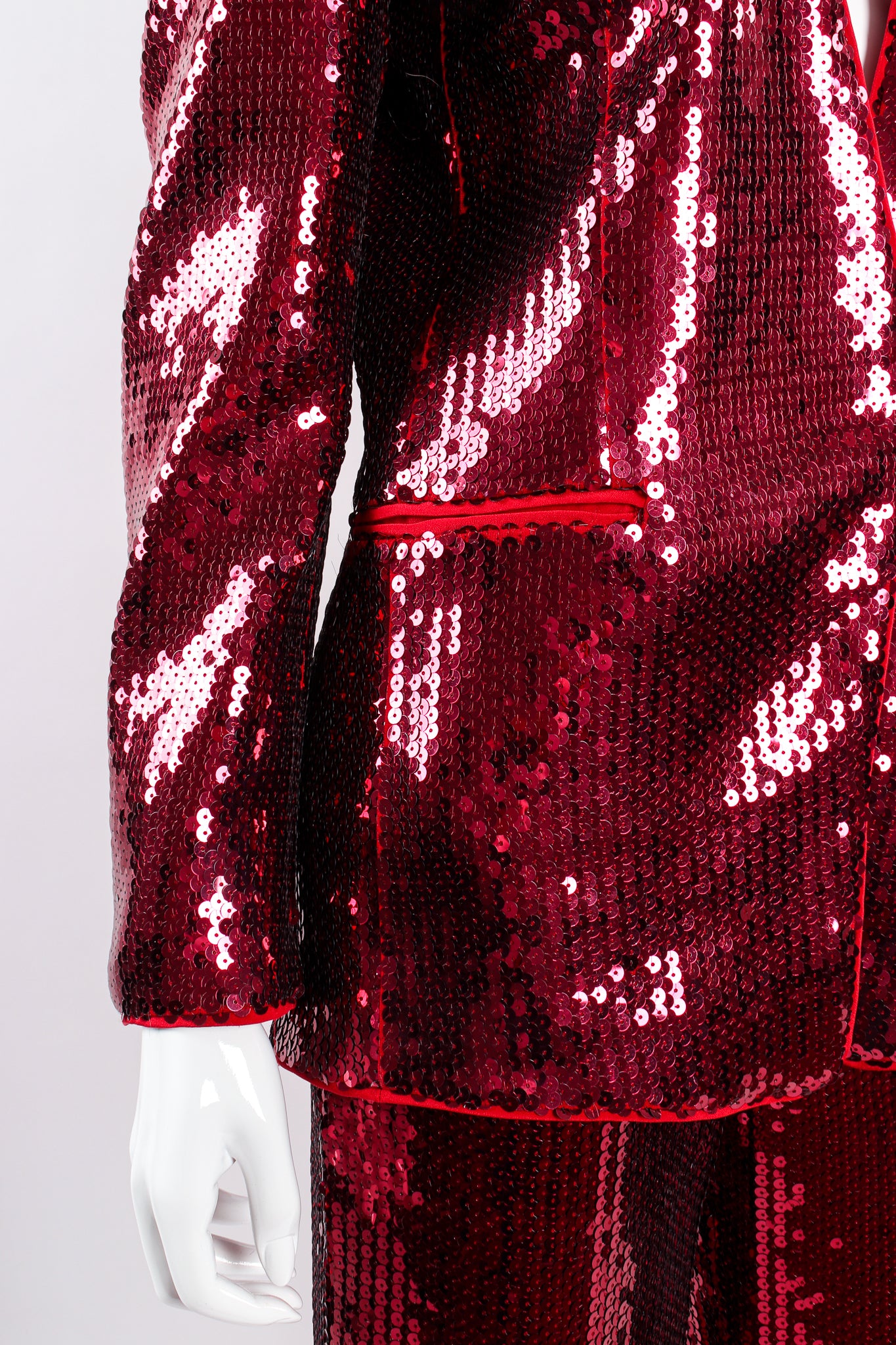 Vintage Escada Sequined Jacket & Pant Suit on Mannequin pocket at Recess LA