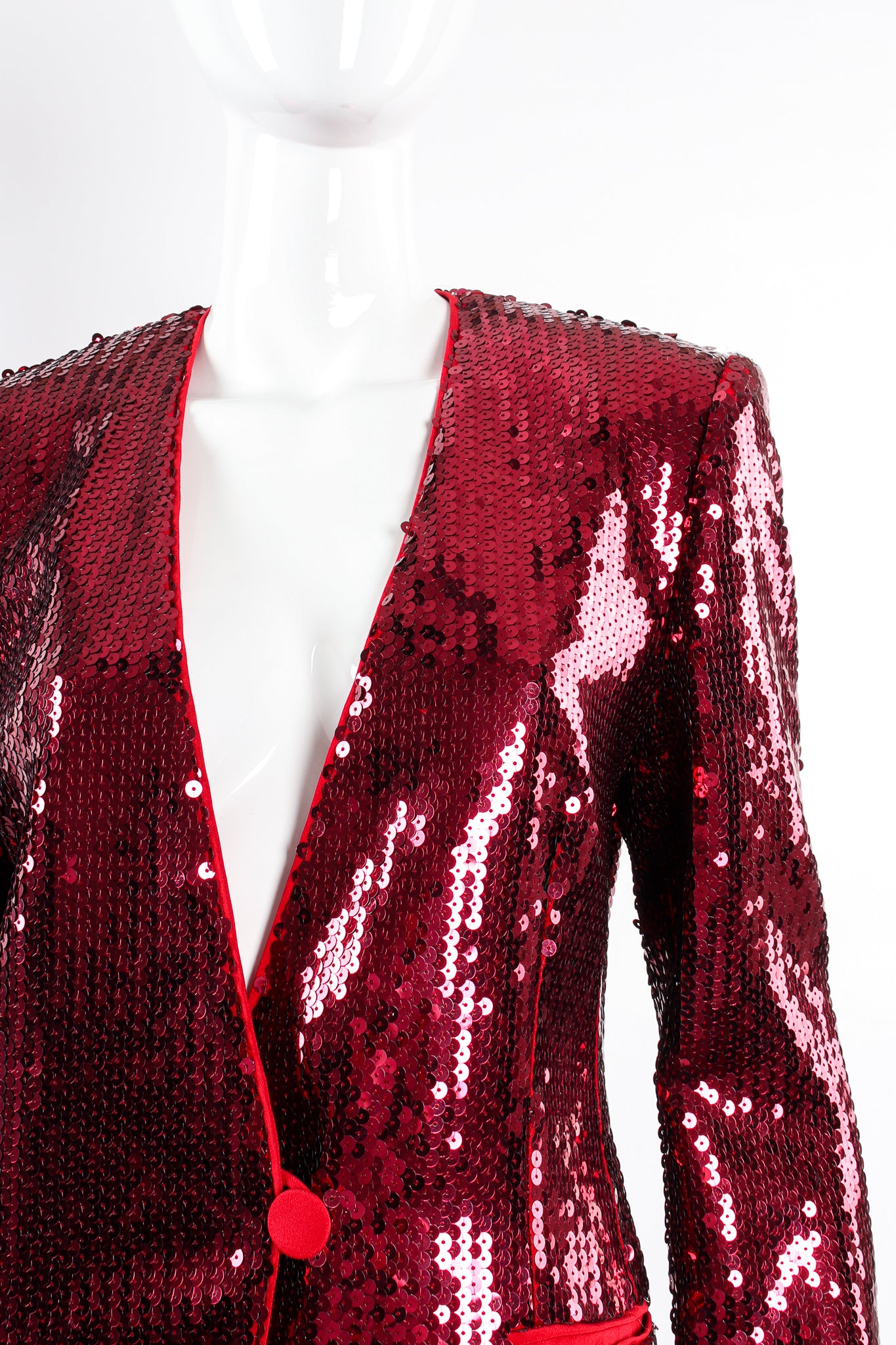 Vintage Escada Sequined Jacket & Pant Suit on Mannequin shoulder at Recess LA