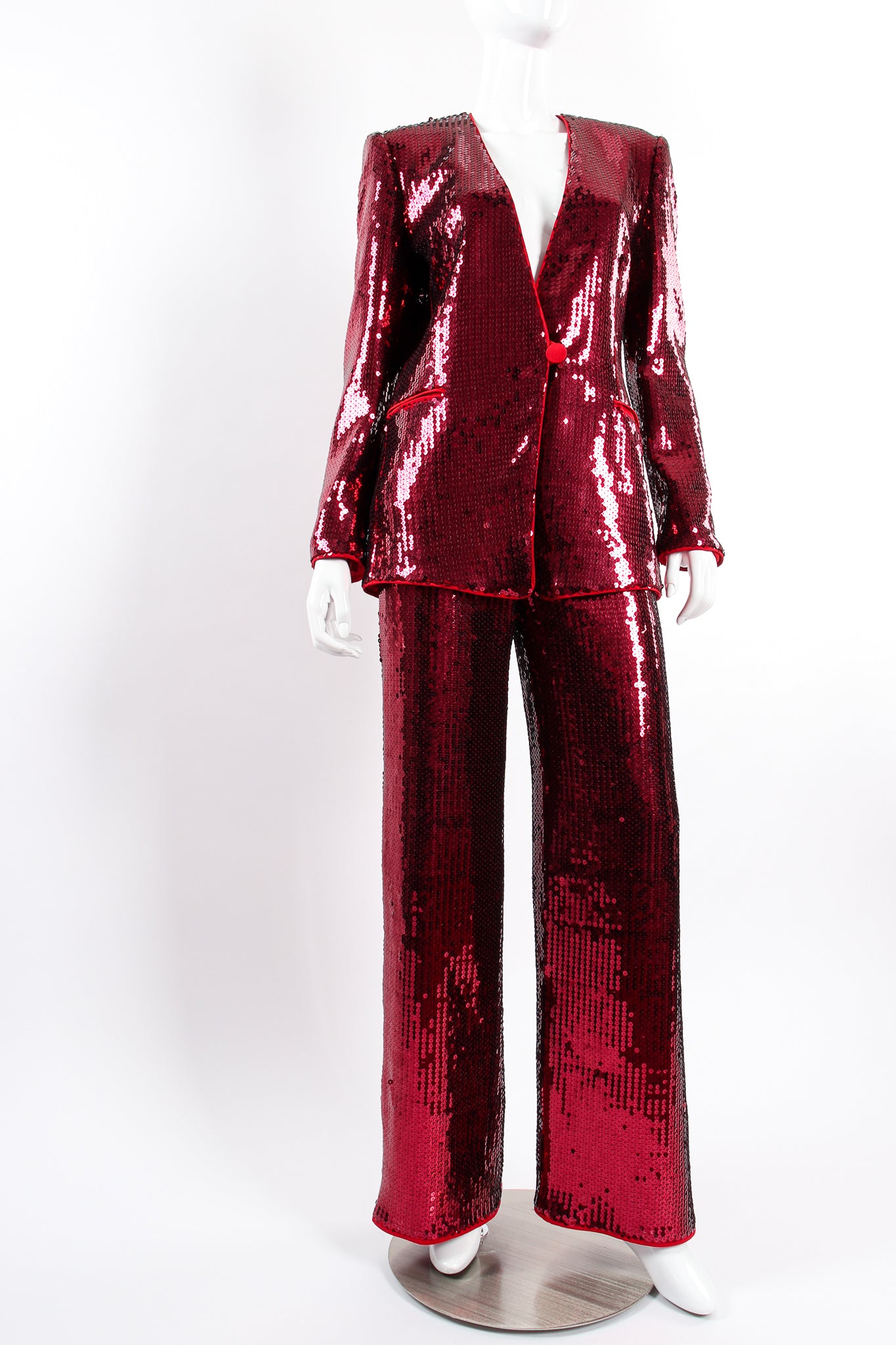 Vintage Escada Sequined Jacket & Pant Suit on Mannequin front at Recess LA