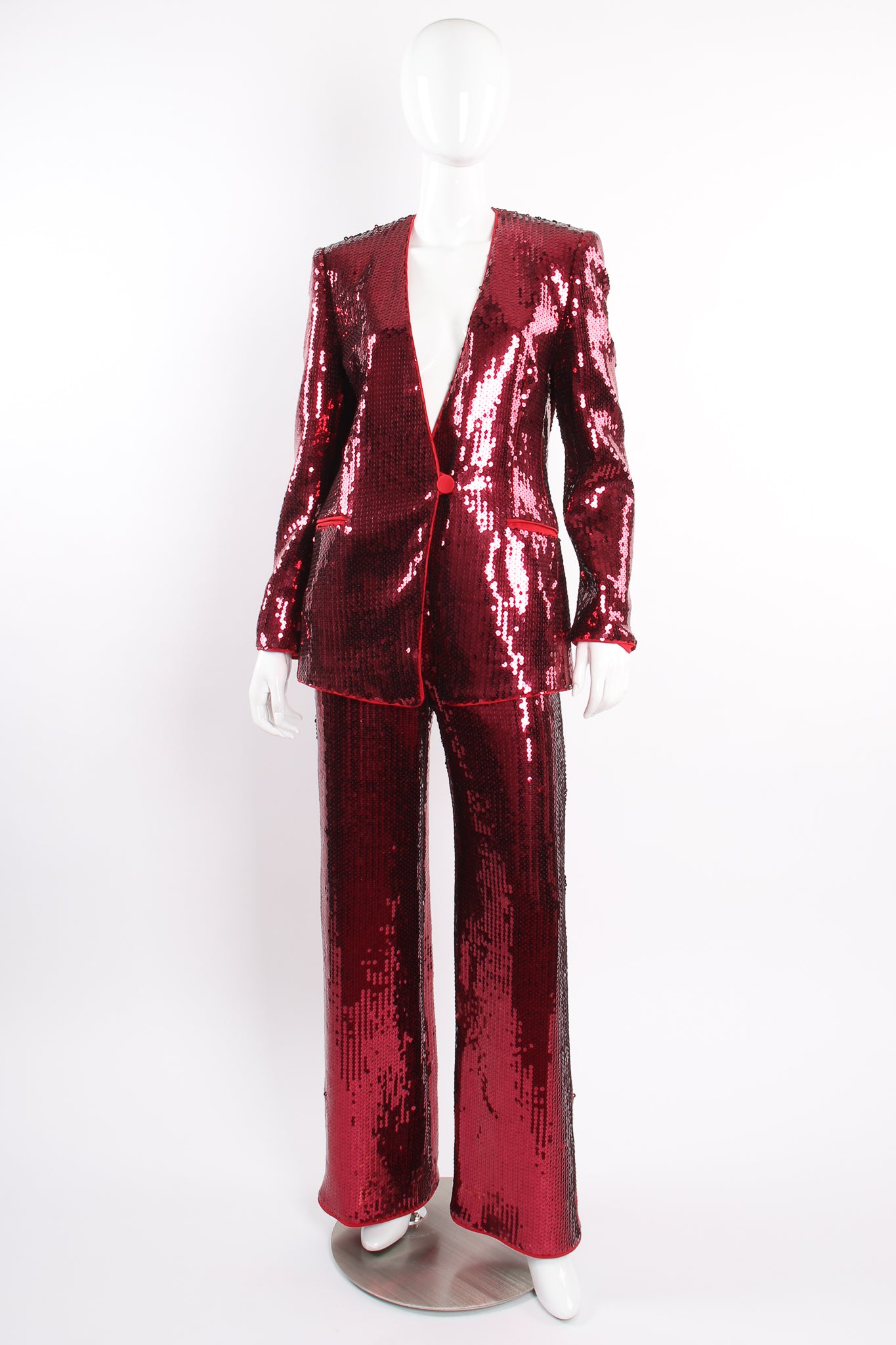 Vintage Escada Sequined Jacket & Pant Suit on Mannequin front at Recess LA