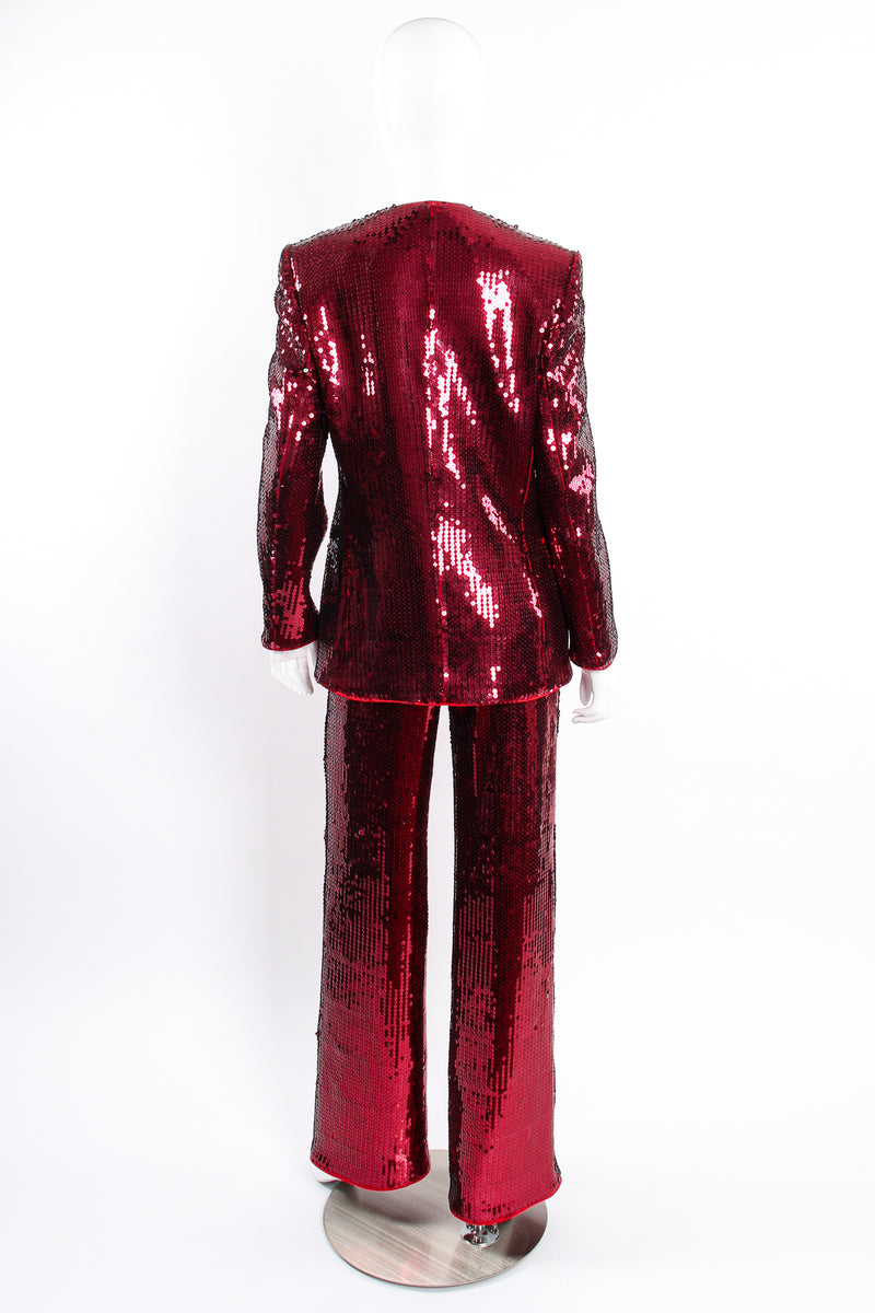 Vintage Escada Sequined Jacket & Pant Suit on Mannequin back at Recess LA