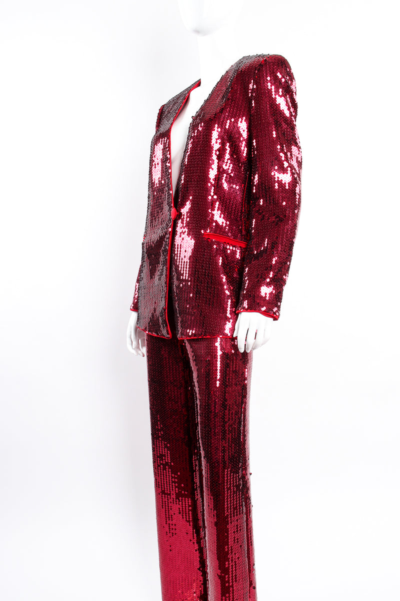 Vintage Escada Sequined Jacket & Pant Suit on Mannequin crop angle at Recess LA