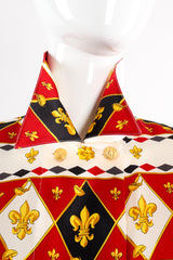 Vintage Escada Fleur de Lys Harlequin Print Shirt on Mannequin collar at Recess Los Angeles