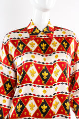 Vintage Escada Fleur de Lys Harlequin Print Shirt on Mannequin front crop at Recess Los Angeles