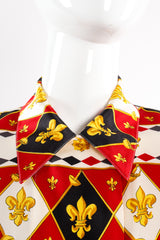 Vintage Escada Fleur de Lys Harlequin Print Shirt on Mannequin collar at Recess Los Angeles