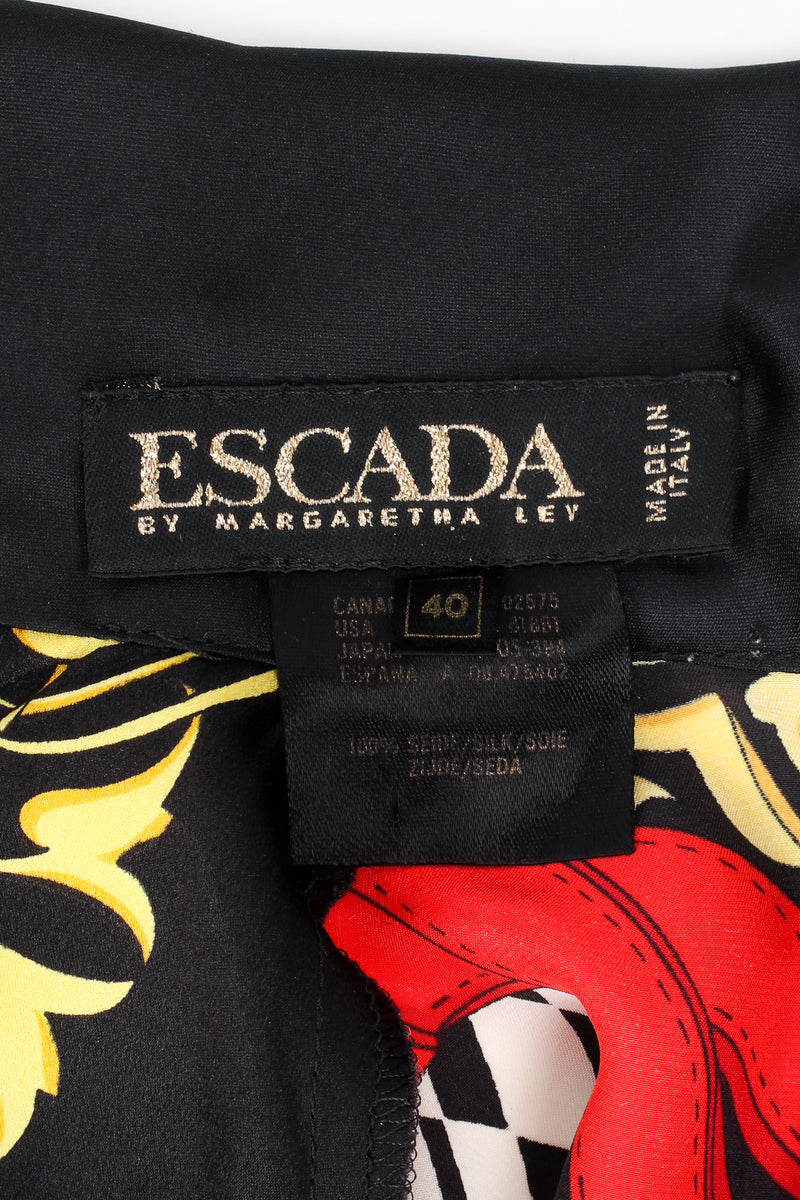 Vintage Escada Baroque Belt Print Mock Neck Blouse label at Recess Los Angeles