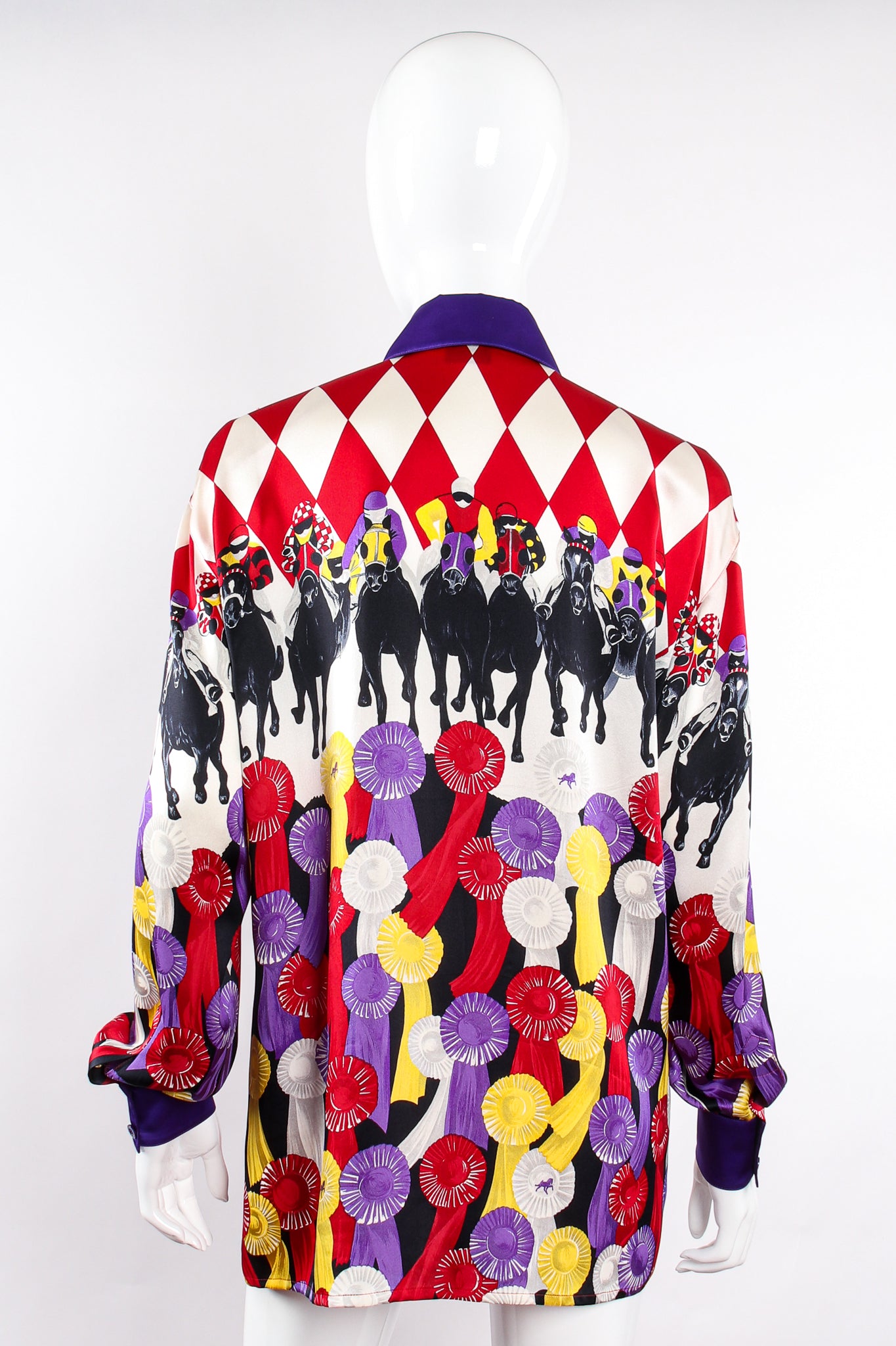 Vintage Escada Horse Race Medal Winner Silk Shirt on Mannequin back at Recess LA