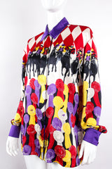 Vintage Escada Horse Race Medal Winner Silk Shirt on Mannequin angle at Recess LA