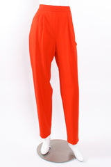 Vintage Escada Red Pleated Back Button Pant on Mannequin front at Recess Los Angeles