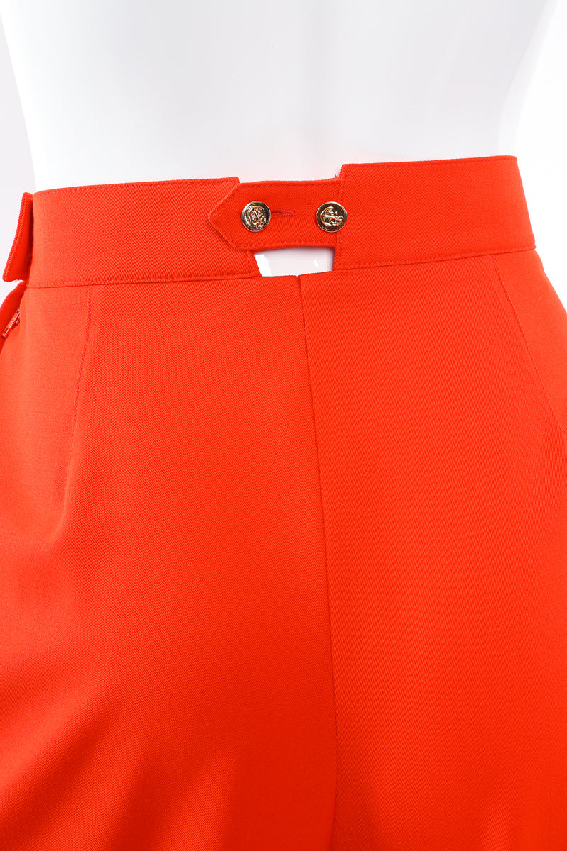 Vintage Escada Red Pleated Back Button Pant on Mannequin button detail at Recess Los Angeles