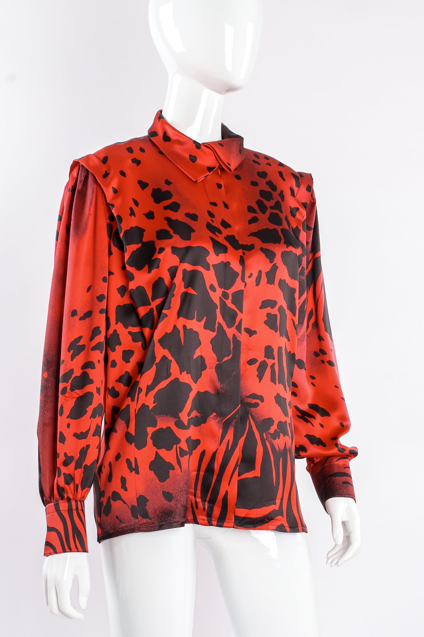 Vintage Escada Graphic Animal Print Blouse on mannequin angle at Recess Los Angeles