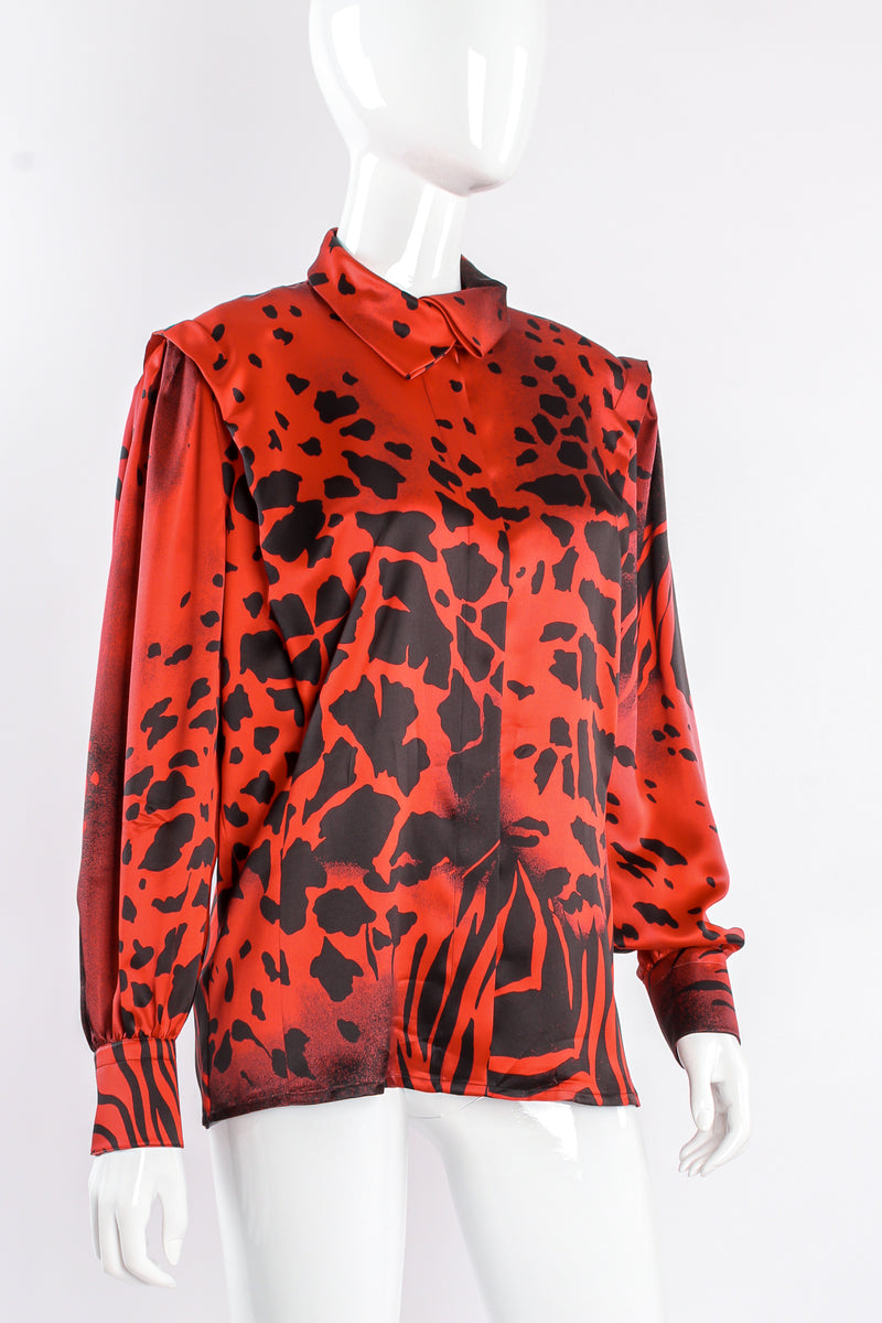 Vintage Escada Graphic Animal Print Blouse on mannequin angle at Recess Los Angeles