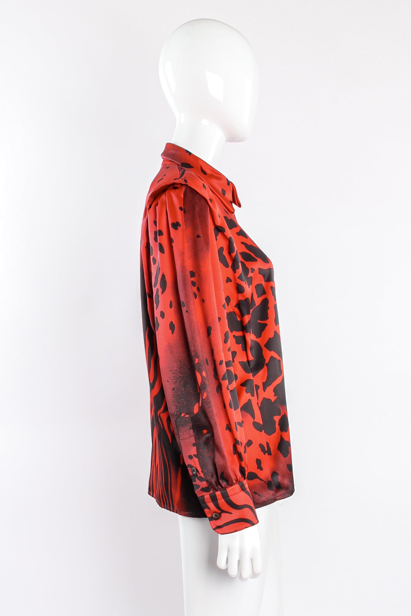 Vintage Escada Graphic Animal Print Blouse on mannequin side at Recess Los Angeles