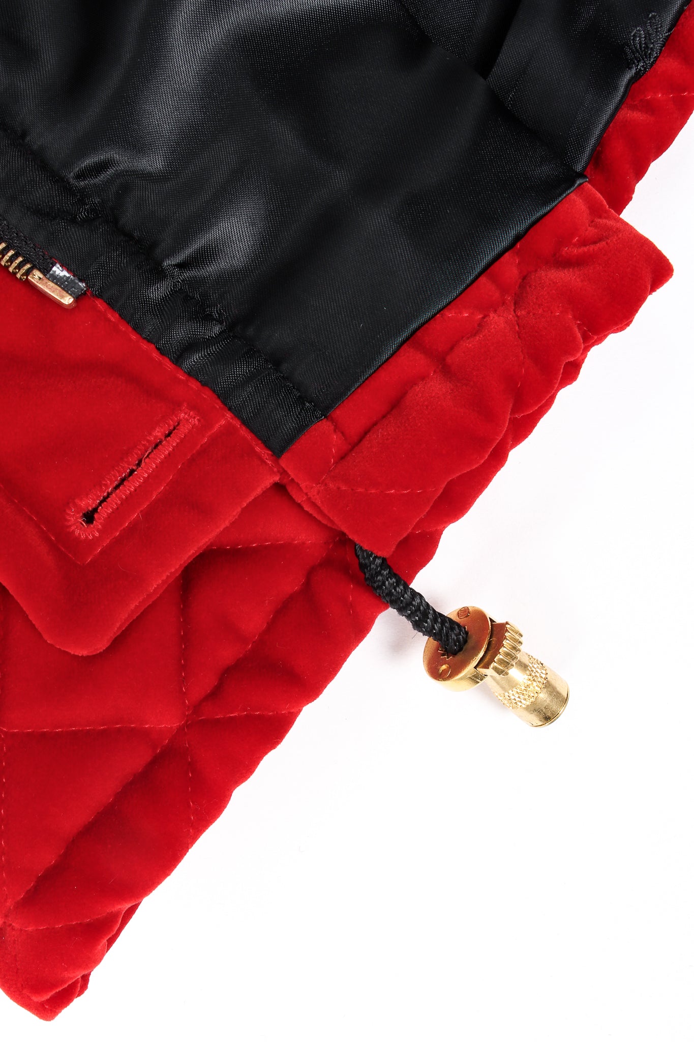 Vintage Escada Carmine Quilted Velvet Parka drawstring at Recess Los Angeles