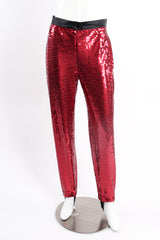 Vintage Escada Cranberry Sequin Stirrup Pant on Mannequin front at Recess Los Angeles