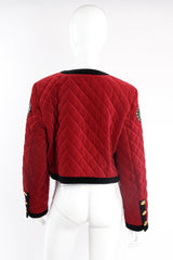 Vintage Escada Embellished Clock Quilted Velvet Bomber on mannequin back at Recess Los Angeles