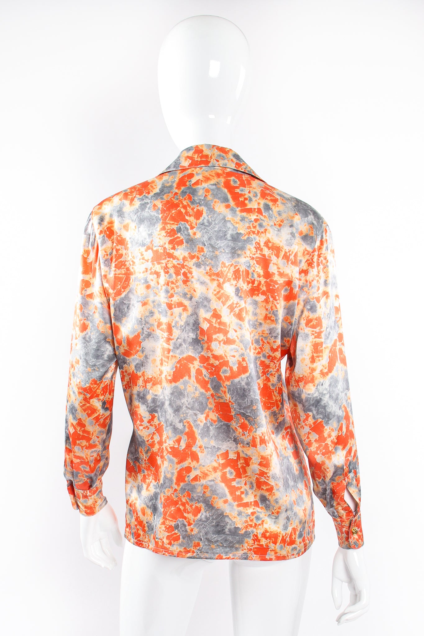 Vintage Escada Marble Splatter Print Silk Shirt on Mannequin back at Recess Los Angeles