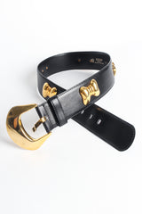 Wide black leather belt with gold bow studs by Escada flat lay loop @recessla