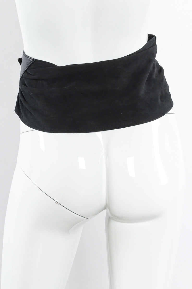 Suede and leather frame velcro wrap corset belt by Escada mannequin back @recessla