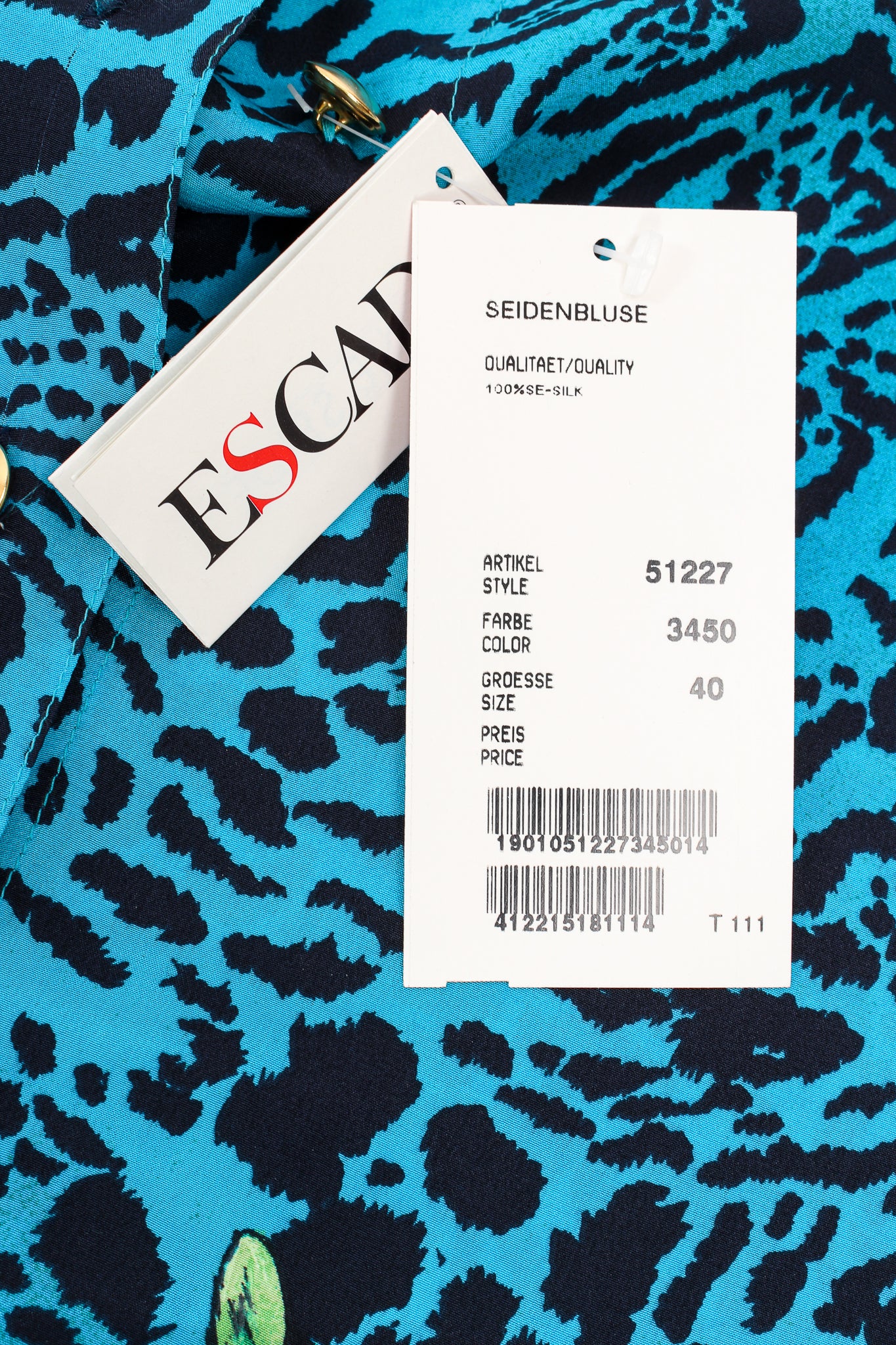 Vintage Escada Animal Print Tiger Shirt original tag at Recess Los Angeles