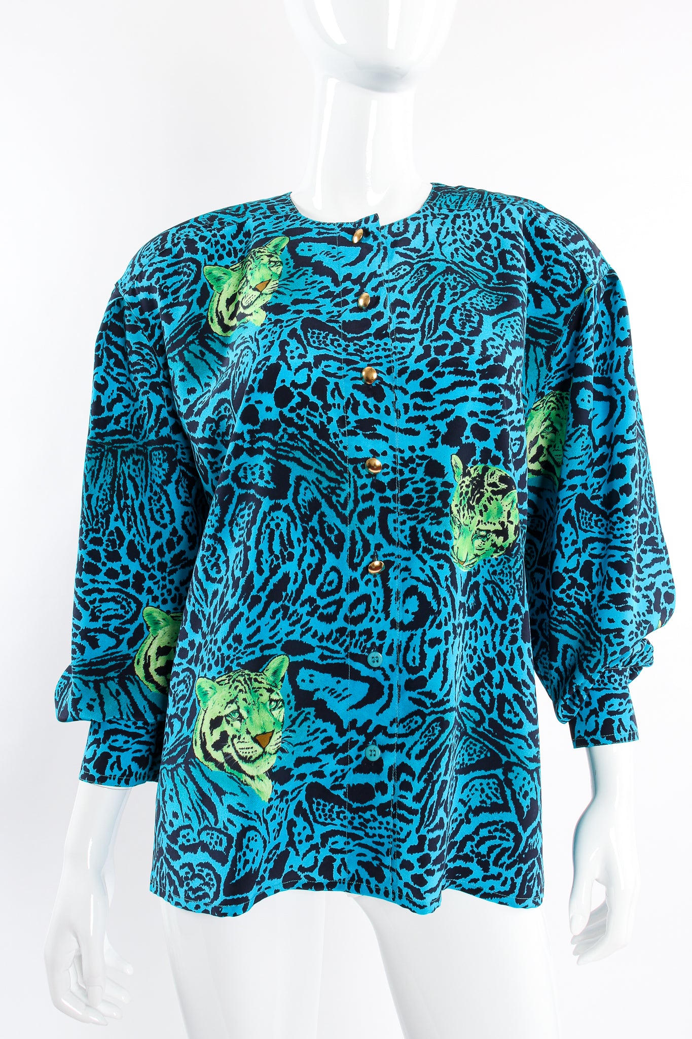 Vintage Escada Animal Print Tiger Shirt on Mannequin crop at Recess Los Angeles