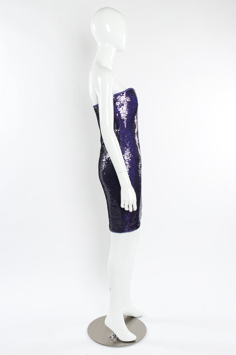 Vintage Escada Violet Shimmery Sequin Cocktail Dress mannequin side @ Recess LA