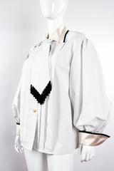 Vintage Escada Dobby Dot Tassel Tie Shirt on Mannequin angle at Recess Los Angeles