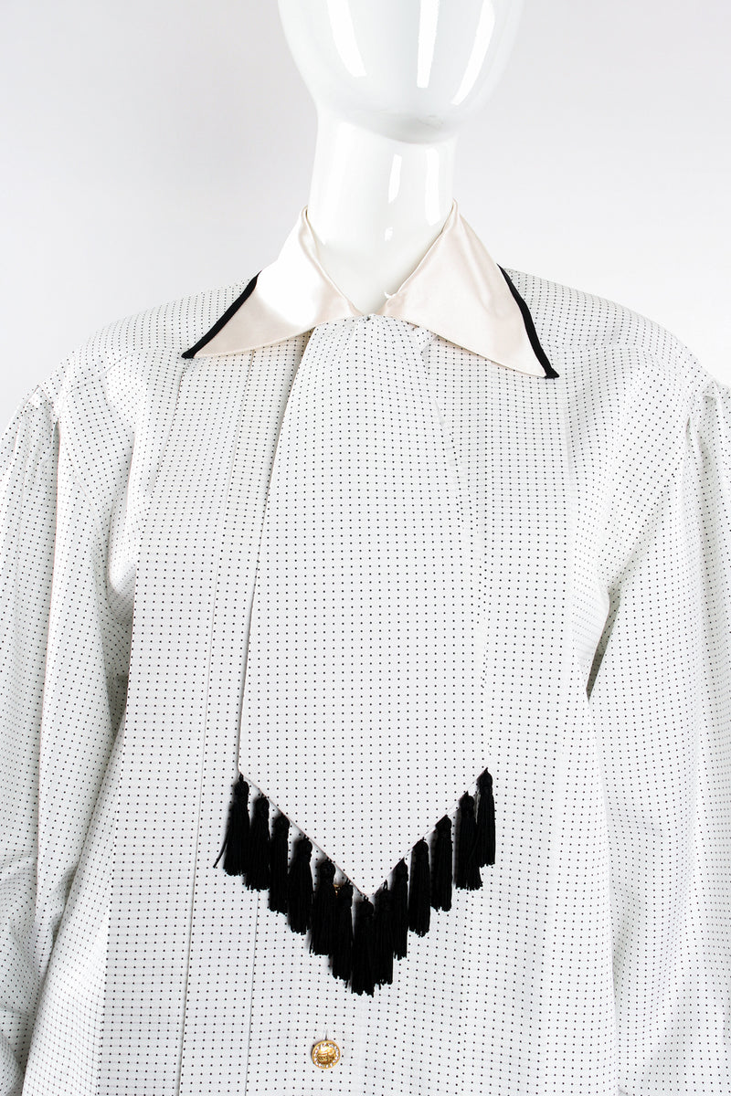 Vintage Escada Dobby Dot Tassel Tie Shirt on Mannequin front crop at Recess Los Angeles