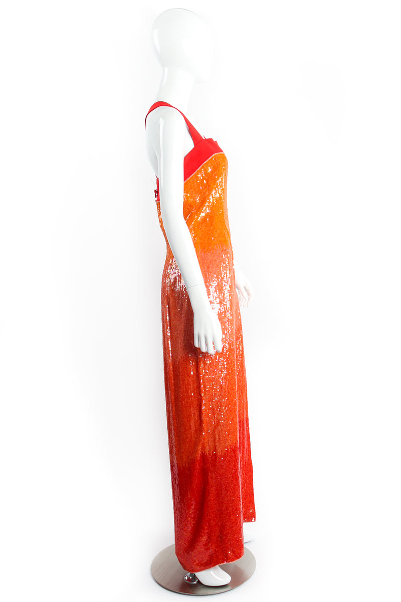 Vintage Escada Ombré Sequin Dress & Duster Set on mannequin side at Recess Los Angeles