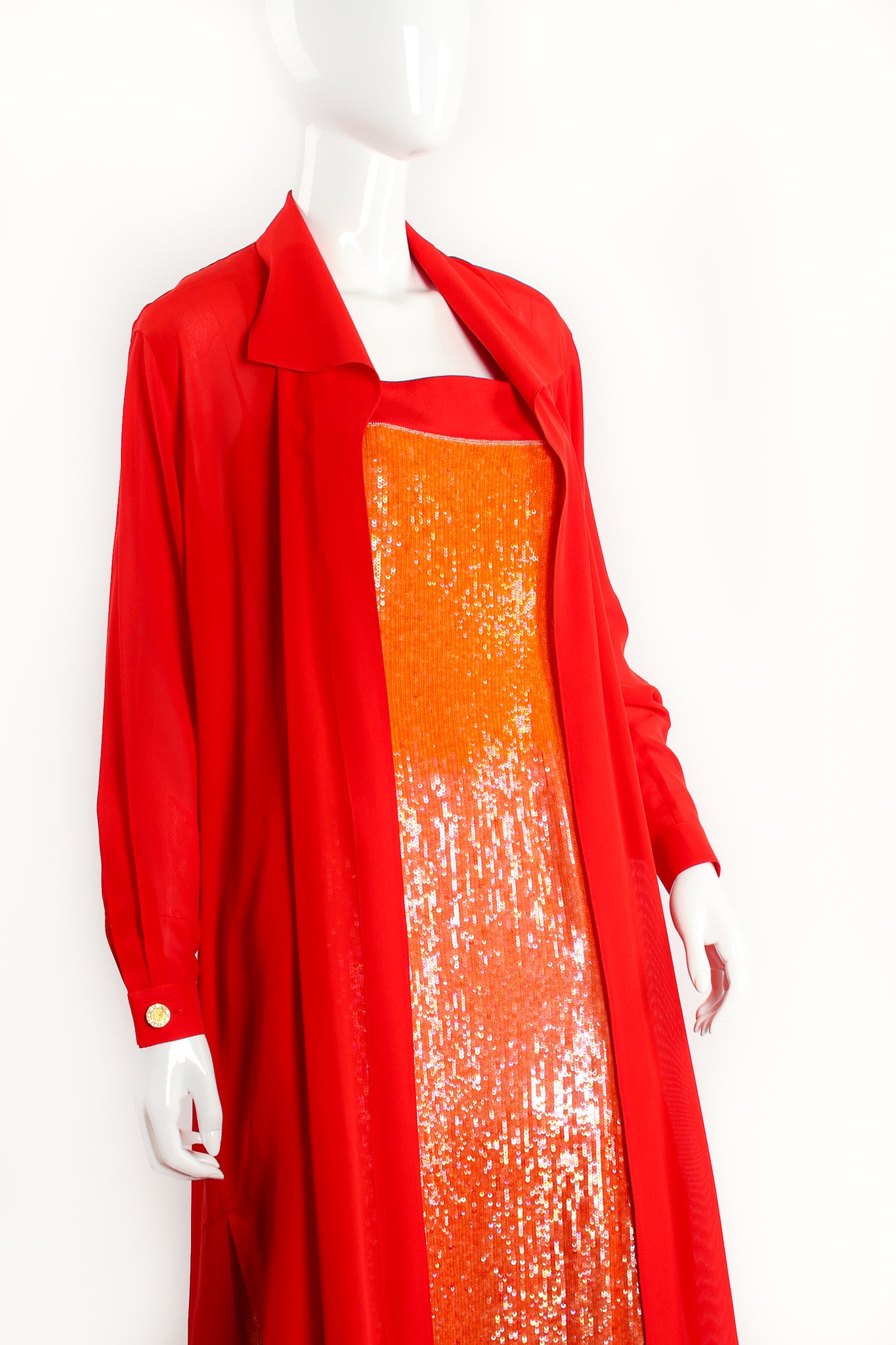 Vintage Escada Ombré Sequin Dress & Duster Set on mannequin crop at Recess Los Angeles